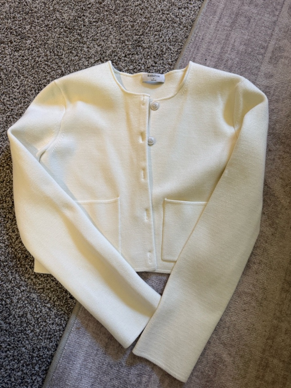 Babaton Ivory Textured Cropped Cardigan